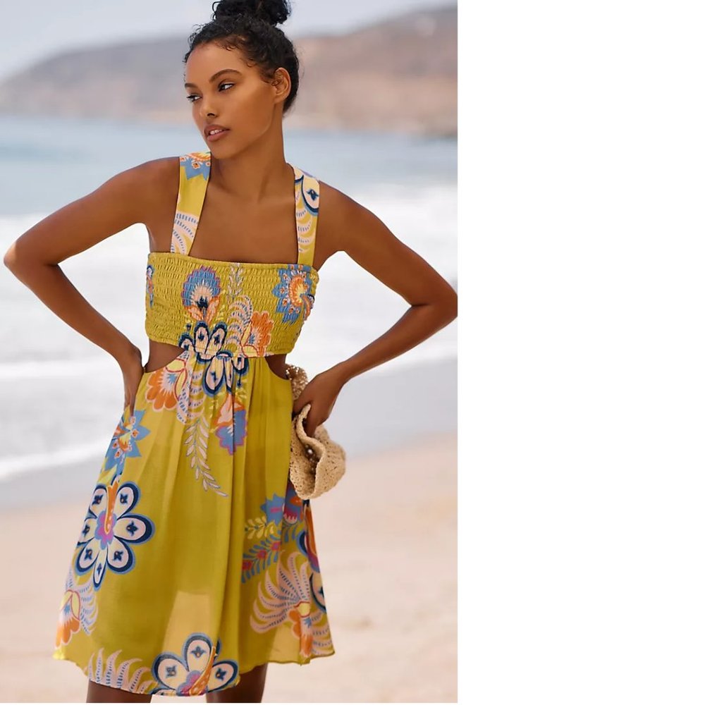 Anthropologie Yellow Floral Mini Dress